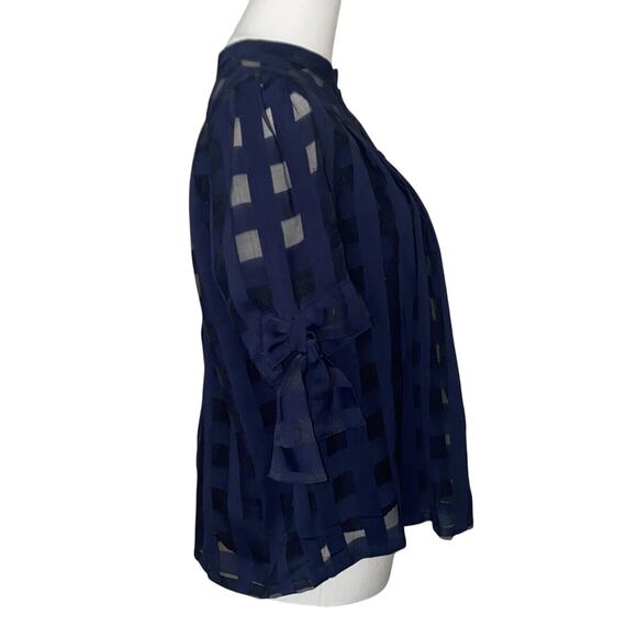 Current Air Anthropologie Blouse SP Short Sleeve Button Up Plaid Sheer Bows - Picture 13 of 16
